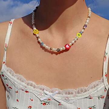 SLOONG Y2K Necklace Pearl Choker Necklace Summer Rainbow Polymer Clay Vsco Beads Necklace Colorful Boho Cute Handmade Jewelry5