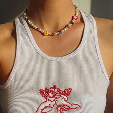 SLOONG Y2K Necklace Pearl Choker Necklace Summer Rainbow Polymer Clay Vsco Beads Necklace Colorful Boho Cute Handmade Jewelry5