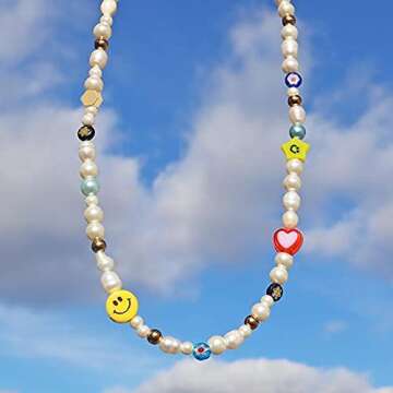 SLOONG Y2K Necklace Pearl Choker Necklace Summer Rainbow Polymer Clay Vsco Beads Necklace Colorful Boho Cute Handmade Jewelry5