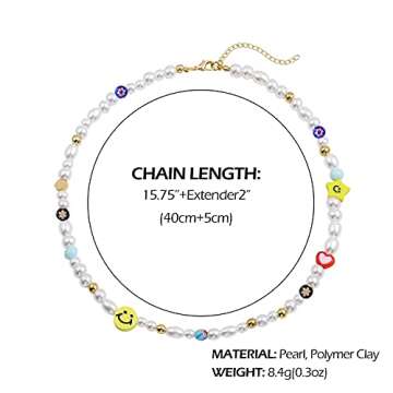 SLOONG Y2K Necklace Pearl Choker Necklace Summer Rainbow Polymer Clay Vsco Beads Necklace Colorful Boho Cute Handmade Jewelry5