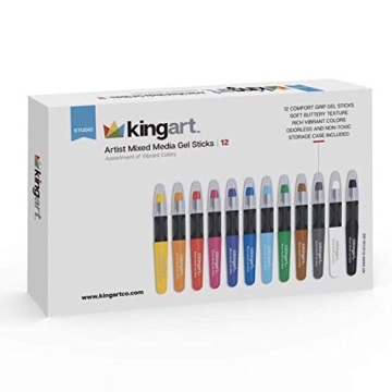 KINGART 12 Gel Stick Crayons Vibrant Water-Soluble Art