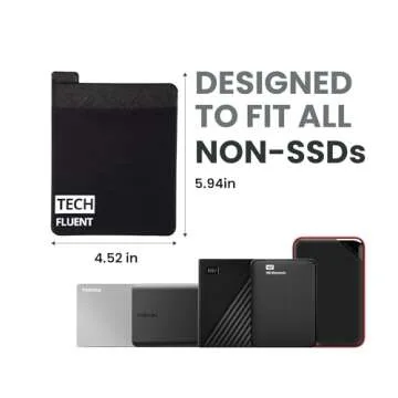 TECH FLUENT - External Hard Drive Holder - Portable HDD & SSD Adhesive Case - Organizer Pouch Wirele...