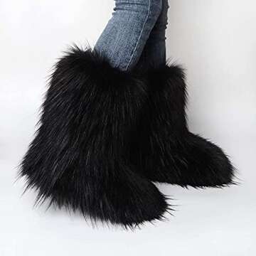 BININBOX Faux Fur Boots for Women Fuzzy Fluffy Furry Round Toe Suede Winter Comfy Plush Warm Short S...