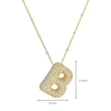 Qitian Shiny Cubic Zirconia Bubble Alphabet 26 A-Z,Puffy Name,Letter Necklace,Personalized Monogram ...