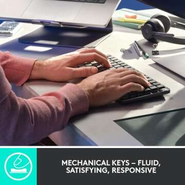 Logitech MX Mechanical Mini Wireless Illuminated Keyboard, Tactile Quiet Switches, Backlit, Bluetooth, USB-C, macOS, Windows, Linux, iOS, Android, Metal