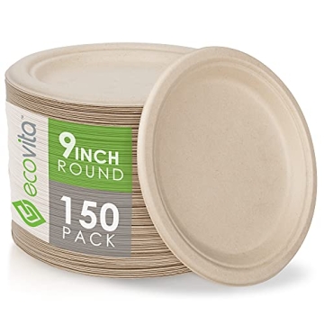 Ecovita 100% Compostable Paper Plates – 9 in. | 150 Pack for Eco-Friendly Dining