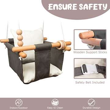 Tislly Baby Swing Outdoor Indoor Toddler Swing Seat with Safety Belt, Canvas Hanging Swings Outside ...