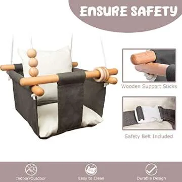 Tislly Baby Swing Outdoor Indoor Toddler Swing Seat with Safety Belt, Canvas Hanging Swings Outside ...
