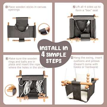 Tislly Baby Swing Outdoor Indoor Toddler Swing Seat with Safety Belt, Canvas Hanging Swings Outside Tree Swing Great Gift for Baby Boys Girls Kids Lovers