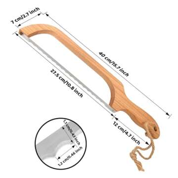 ROYOROYI Bread Slicer for Homemade Bread,16" Wooden Sourdough Bread knife with Bow Design,Premium Stainless Steel Serrated Saw Bread cutter for Bagels, Baguettes and More