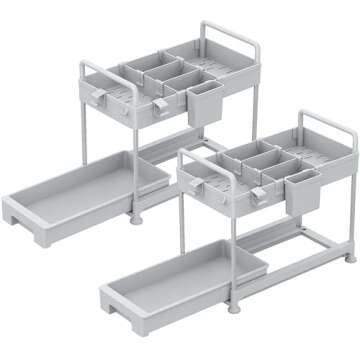 SOLEJAZZ 2-Tier Under Sink Organizer, Sliding Under Bathroom Cabinet Storage Drawer Organizer with H...