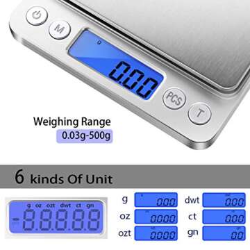 Fuzion Small Kitchen Weight Scale, 500g/0.01g Digital, Precision Lab & Jewelry Scale with LCD