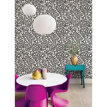 Aelfie AES4789: Black Doodle Abstract Peel & Stick Wallpaper