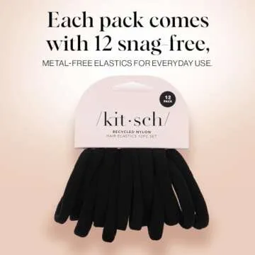 Kitsch Nylon Hair Ties for Girls & Women - No Snag, Pain-free Hair Ties No Damage Ideal for Ponytails, Updos & Braids, 12pcs Black