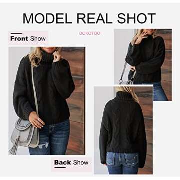 Dokotoo Womens Winter Fashion Turleneck Long Sleeve Cable Knit Sweaters Pullovers Jumper Outerwear Black M