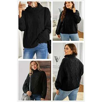 Dokotoo Womens Winter Fashion Turleneck Long Sleeve Cable Knit Sweaters Pullovers Jumper Outerwear Black M