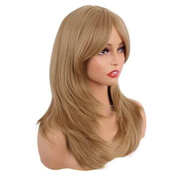 MapofBeauty 20 Inch/50 cm Long Layered With Bangs Straight Synthetic fiber Shoulder Length Hair for ...