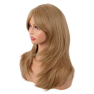 MapofBeauty 20 Inch/50 cm Long Layered With Bangs Straight Synthetic fiber Shoulder Length Hair for Daily Use or Party Wig (Ash Blonde)