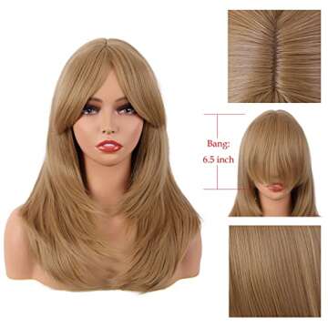 MapofBeauty 20 Inch/50 cm Long Layered With Bangs Straight Synthetic fiber Shoulder Length Hair for Daily Use or Party Wig (Ash Blonde)