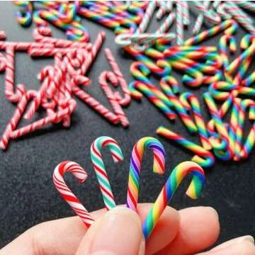 100Pcs Clay Candy Canes Red White Candy Canes Christmas Candy Cane Faux Candy Cane Christmas Stick Mini Polymer Soft Clay DIY Decoration for Nail Art Kit DIY Cake Food（3CM-4Color）