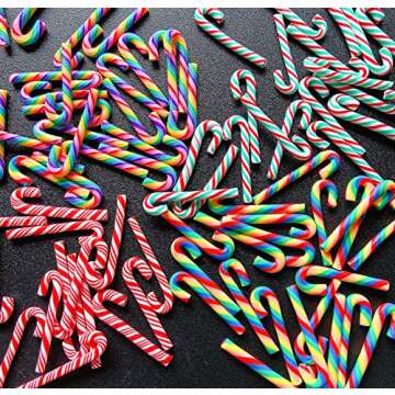100Pcs Clay Candy Canes Red White Candy Canes Christmas Candy Cane Faux Candy Cane Christmas Stick Mini Polymer Soft Clay DIY Decoration for Nail Art Kit DIY Cake Food（3CM-4Color）