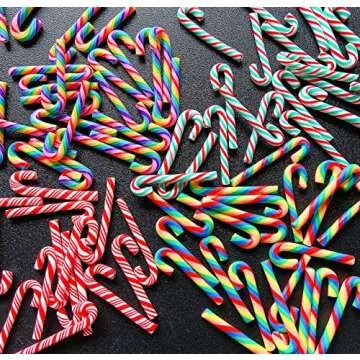 100Pcs Clay Candy Canes Red White Candy Canes Christmas Candy Cane Faux Candy Cane Christmas Stick Mini Polymer Soft Clay DIY Decoration for Nail Art Kit DIY Cake Food（3CM-4Color）