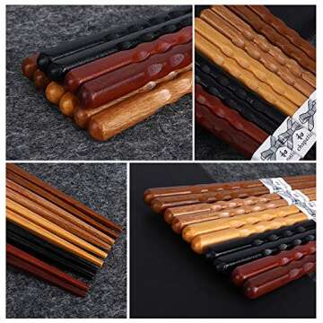 MFJUNS 5-Pairs Reusable Wooden Chopsticks Set