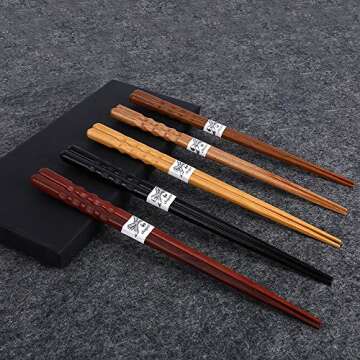 MFJUNS 5-Pairs Reusable Wooden Chopsticks Set