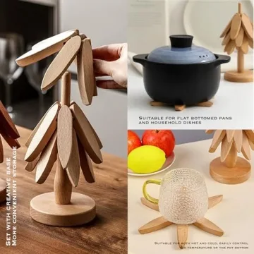 Stylish Wooden Trivets Set for Hot Dishes and Coasters