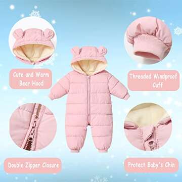 Ilyboz Infant Toddler Snowsuit Cute Baby Bear Suit Newborn Winter Coat Warm Hooded Jumpsuit for Boys Girls