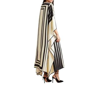 Modest Wear Women Soft Satin Silk Printed Kaftan,Kurta,Beach Party wear Kaftan,Luxury Silk Caftan Silk top Regular wear Kaftan Fancy Dress (Black and White)