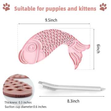 Licking Mat for Cats,Fish-Shaped Cat Slow Feeders Lick Mat, Non-Slip Slow Feeders Licking Mat with Suction Cups for Reducing Boredom, Great for Bathing and Grooming（Pink）