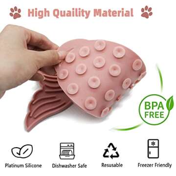 Licking Mat for Cats,Fish-Shaped Cat Slow Feeders Lick Mat, Non-Slip Slow Feeders Licking Mat with Suction Cups for Reducing Boredom, Great for Bathing and Grooming（Pink）
