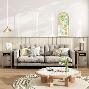 JAXPETY Modern Farmhouse Nightstand Set of 2, Wooden Bedside End Table with Switchable Door, Open Shelf, Hidden Storage for Living Room Bedroom, Light Brown