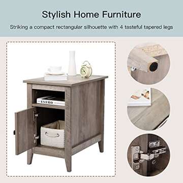 JAXPETY Modern Farmhouse Nightstand Set of 2, Wooden Bedside End Table with Switchable Door, Open Shelf, Hidden Storage for Living Room Bedroom, Light Brown