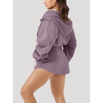 OSTAUG Womens Turtleneck Sweatshirts Zip Up Fleece Hoodie Long Sleeve Oversized Winter Warm Sweater Workout Tops Hoodies for Teen Girls(Hazy Lilac Small)