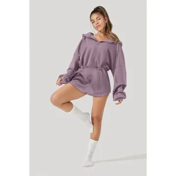 OSTAUG Womens Turtleneck Sweatshirts Zip Up Fleece Hoodie Long Sleeve Oversized Winter Warm Sweater Workout Tops Hoodies for Teen Girls(Hazy Lilac Small)