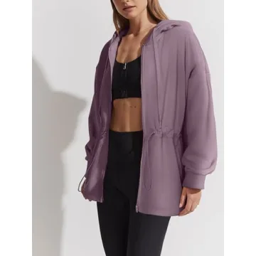 OSTAUG Womens Turtleneck Sweatshirts Zip Up Fleece Hoodie Long Sleeve Oversized Winter Warm Sweater Workout Tops Hoodies for Teen Girls(Hazy Lilac Small)