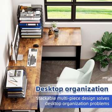 4 Pack Simple Trending Stackable Office Desk Supplies Organizer, Desktop File Document Letter Tray Holder Organizer, Black