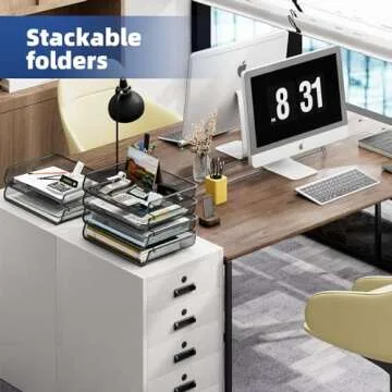 4 Pack Simple Trending Stackable Office Desk Supplies Organizer, Desktop File Document Letter Tray Holder Organizer, Black