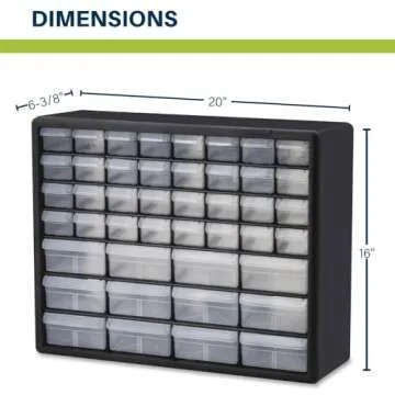 Akro-Mils 10144 44-Drawer Plastic Drawer Storage Cabinet for Garage Organization, Bead Organizer, Lego Storage, Teacher Toolbox, Makeup Organizer, and More, 20-Inch W x 6-Inch D x 16-Inch H, White