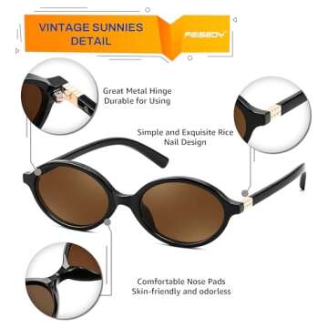 FEISEDY Vintage Oval Sunglasses Stylish 90s Retro Shades