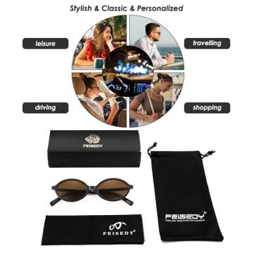 FEISEDY Vintage Oval Sunglasses Stylish 90s Retro Shades
