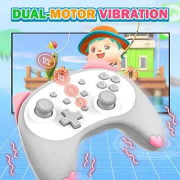 IINE Cute Switch Controller, Bluetooth Cartoon Kitten Switch Controllers Wireless, Kawaii Light Switch Gaming PC Controller with TURBO/Double Vibration Function, White