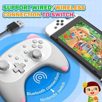 IINE Cute Switch Controller, Bluetooth Cartoon Kitten Switch Controllers Wireless, Kawaii Light Switch Gaming PC Controller with TURBO/Double Vibration Function, White