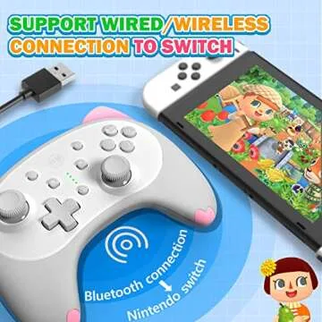 IINE Cute Switch Controller, Bluetooth Cartoon Kitten Switch Controllers Wireless, Kawaii Light Switch Gaming PC Controller with TURBO/Double Vibration Function, White