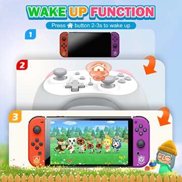 IINE Cute Switch Controller, Bluetooth Cartoon Kitten Switch Controllers Wireless, Kawaii Light Switch Gaming PC Controller with TURBO/Double Vibration Function, White