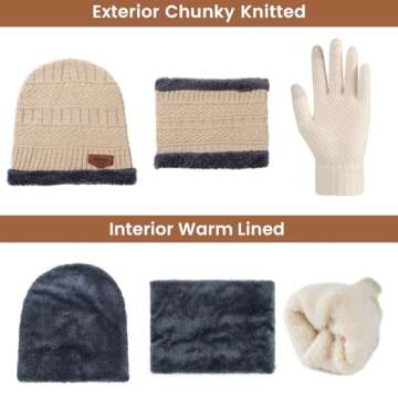 Premillow Winter Hat Beanie Scarf Touchscreen Gloves Set for Men/Women, Skull Cap Gloves Neck Warmer Set with Fleece Lined