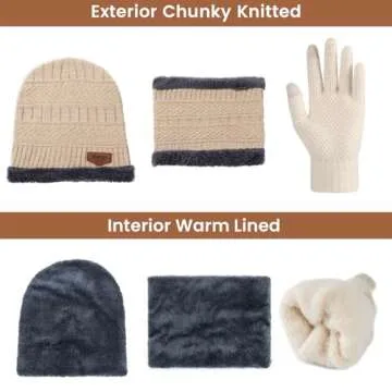Premillow Winter Hat Beanie Scarf Touchscreen Gloves Set for Men/Women, Skull Cap Gloves Neck Warmer Set with Fleece Lined