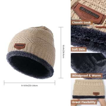 Premillow Winter Hat Beanie Scarf Touchscreen Gloves Set for Men/Women, Skull Cap Gloves Neck Warmer Set with Fleece Lined